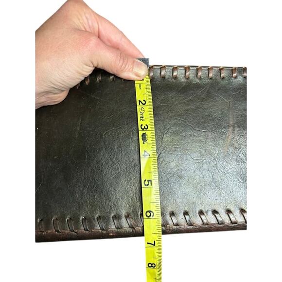 Leather Tote Shoulder Bag Large Purse Dark Brown Leather Cord Stitching Accents - Picture 9 of 11